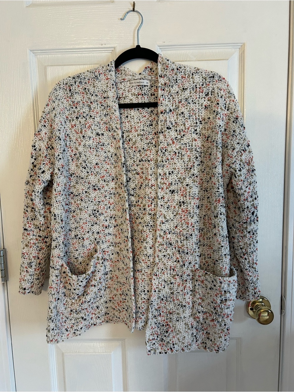 moon & madison Cream Speckled Open-Front Cardigan